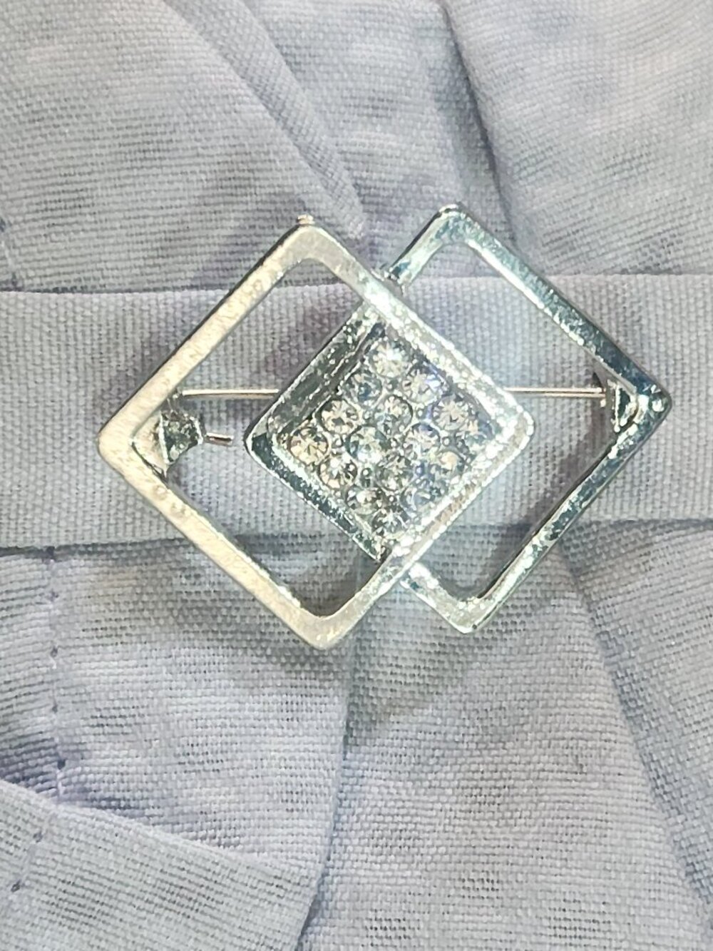 DOUBLE DIAMOND shapes in SILVERTONE w stones PIN jewelry NEW by Ornaments